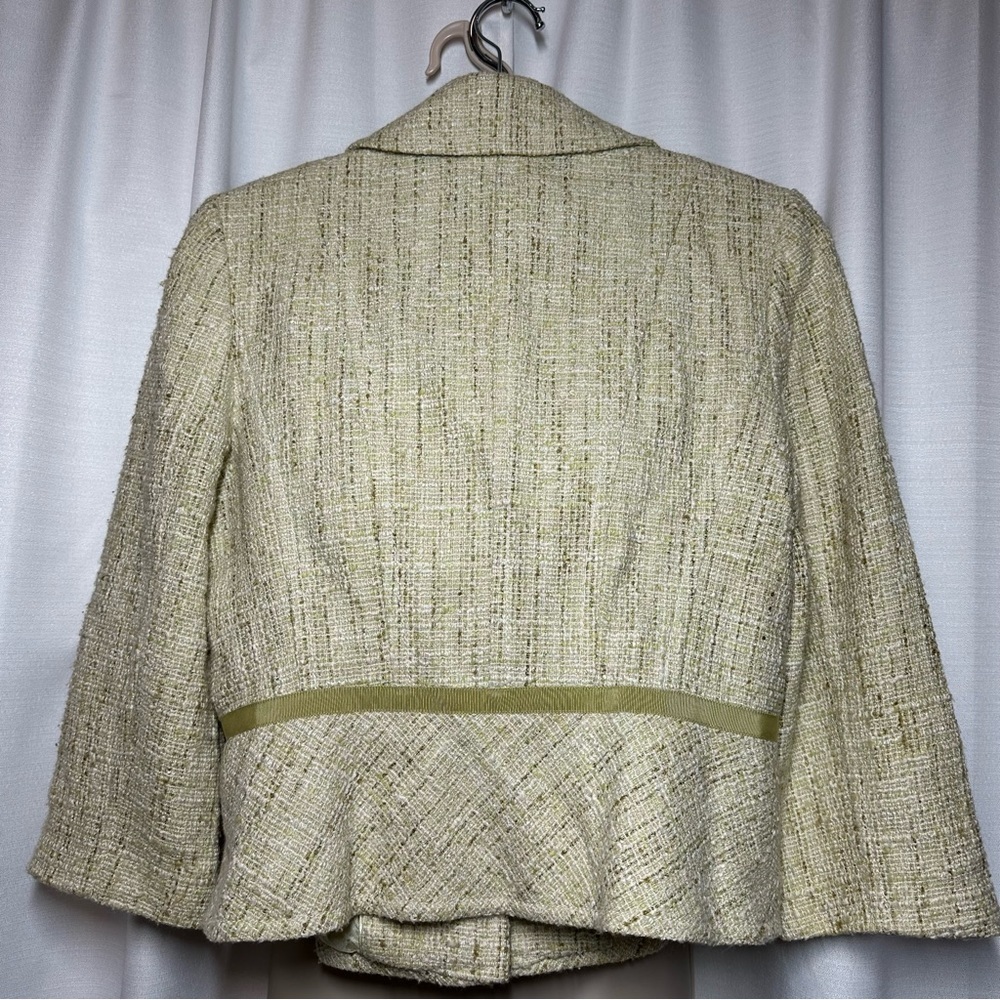 Ann Taylor Women's Size 4 Green Tweed Linen Blend Blazer Career Coquette Barbie - Picture 5 of 13